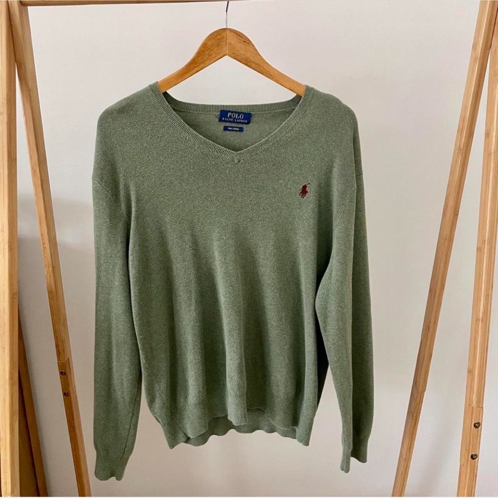 Ralph Lauren Women's Olive V-Neck Sweater - Picture 2 of 4
